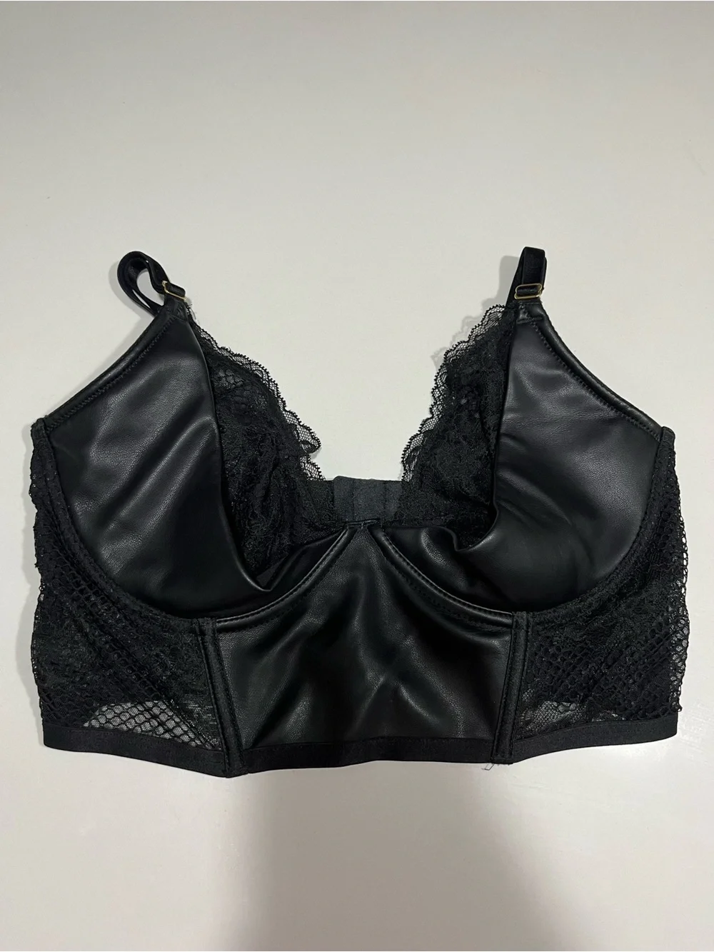 Victoria's Secret Black Faux Leather & Lace Longline Bra